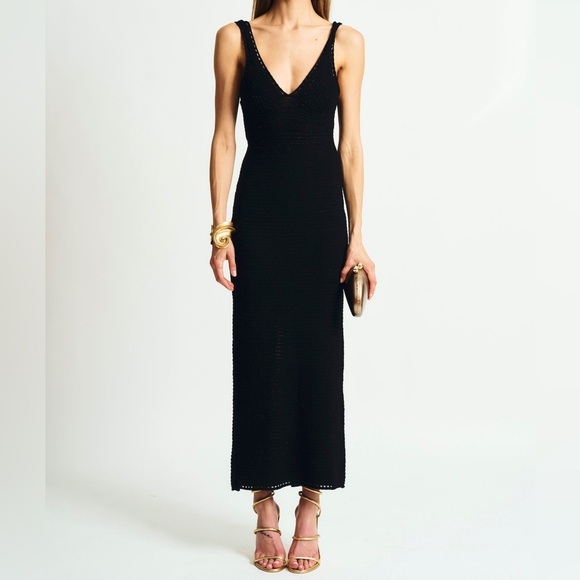 Torn by Ronny Kobo Madi Open-Back Knit Crochet Maxi Dress Black Size M - Picture 3 of 16